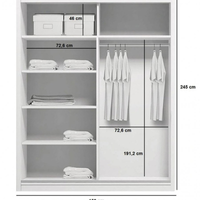 ANASTACIO gardróbszekrény tükörrel 150/245 cm - sonoma tölgy / fehér