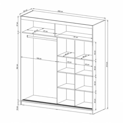 MARVAN tolóajtós szekrény 200 cm - fehér