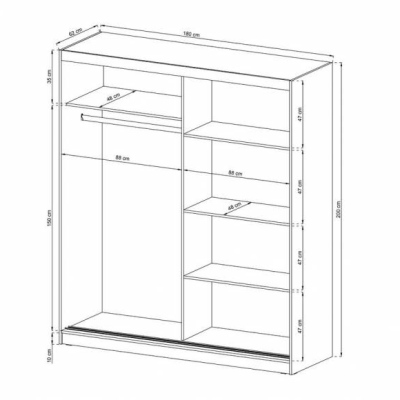 MARVAN 9 szekrény tükörrel 180 cm - fehér