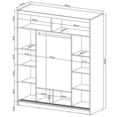 WESTON háromajtós gardróbszekrény tükörrel 250 cm - grafit