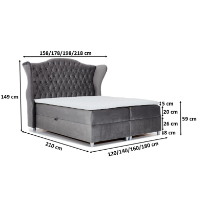 RIANA luxus boxspring ágy 160x200 - zöld + INGYENES topper