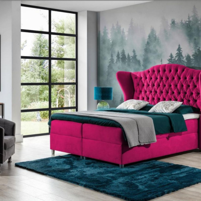 RIANA luxus boxspring ágy 160x200 - rózsaszín + INGYENES topper