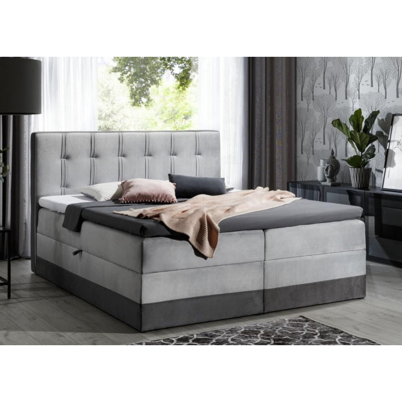 MARYLIN kárpitozott boxspring ágy 200x200 - szürke + INGYENES topper