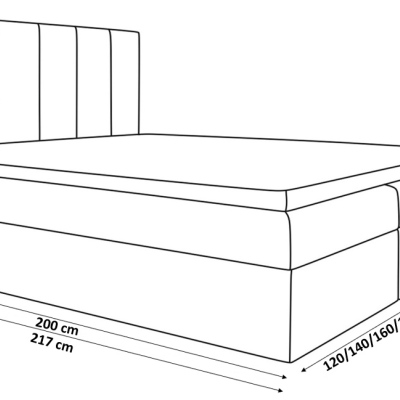 Kaspis kontinentális ágy, szürke, 200 x 200 + ingyenes topper