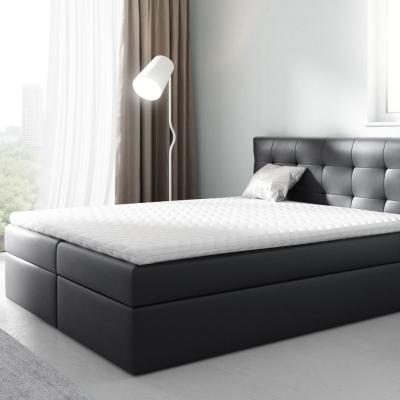 IVANA 2 kárpitozott boxspring ágy 180x200 - fekete ökobőr + INGYENES topper