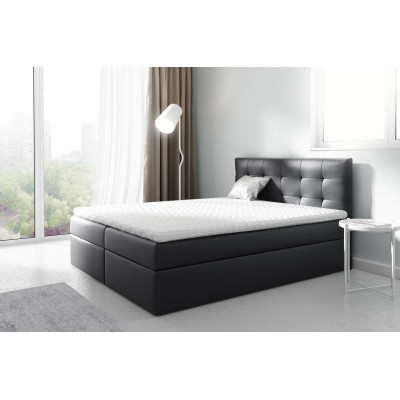 IVANA 2 kárpitozott boxspring ágy 180x200 - fekete ökobőr + INGYENES topper