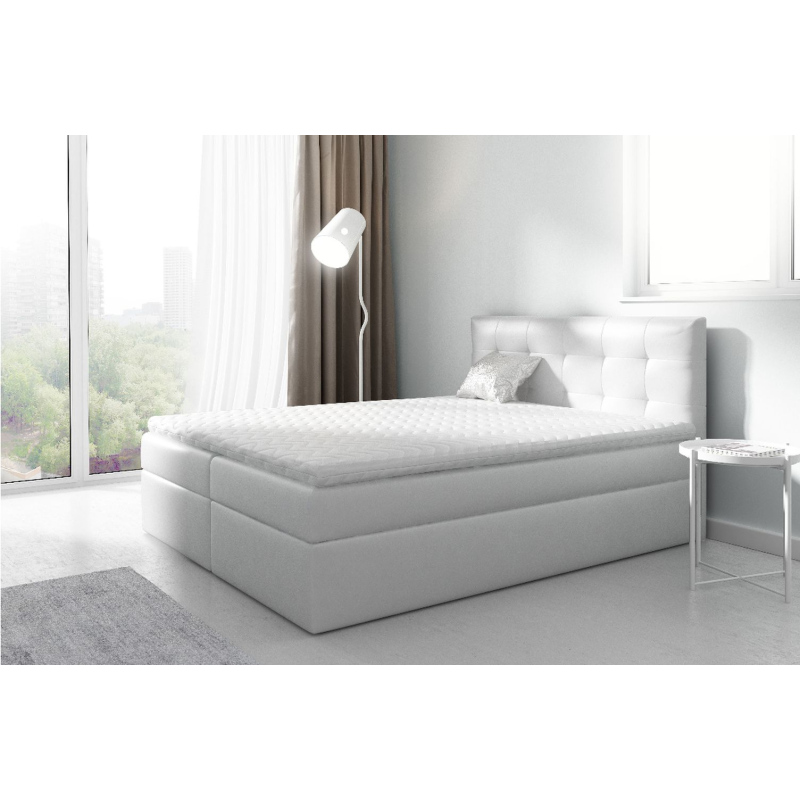 IVANA 2 kárpitozott boxspring ágy 160x200 - fehér ökobőr + INGYENES topper