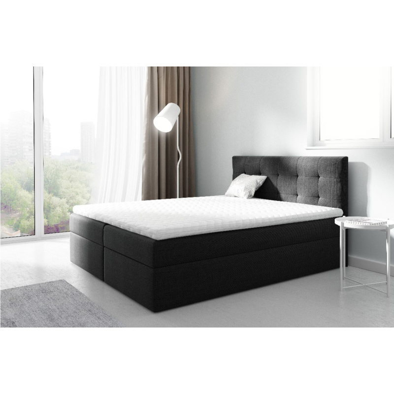 IVANA 2 kárpitozott boxspring ágy 140x200 - fekete + INGYENES topper