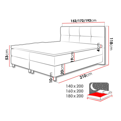 CAMRIN boxspring ágy 160x200 - szürke + INGYENES topper