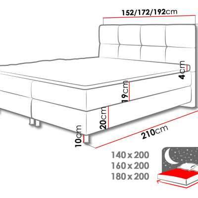 CAMRIN boxspring ágy 180x200 - szürke + INGYENES topper