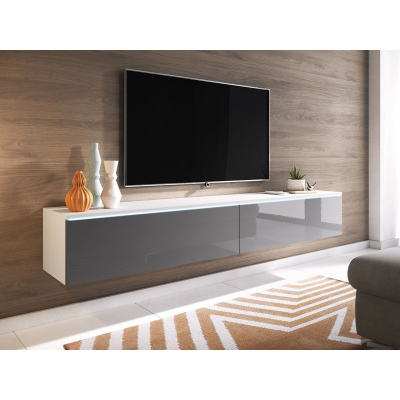 WILLA D TV-szekrény 180 cm LED világítással - fehér / fényes szürke