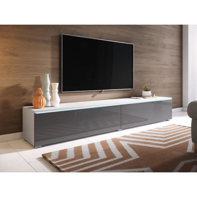 WILLA D TV-szekrény 180 cm - fehér / fényes szürke
