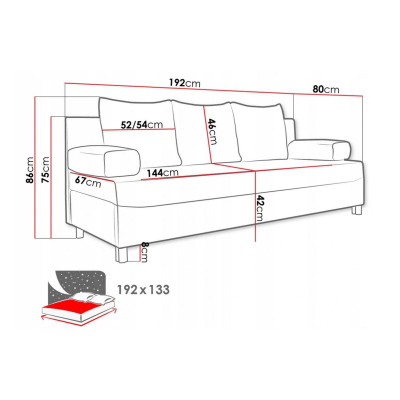 ELZA kanapéágy tárolóhellyel - fekete / piros