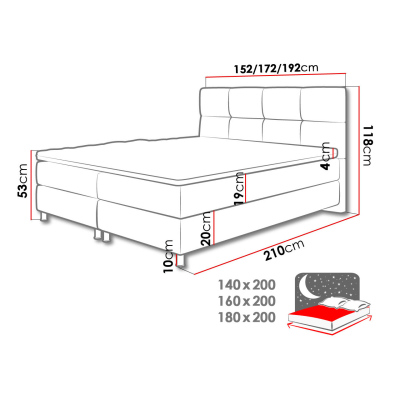 CARMIN boxspring ágy 160x200 - bézs + INGYENES topper