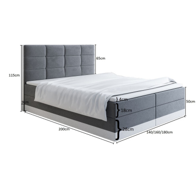 LILLIANA 1 kárpitozott ágy 140x200 - fehér / fekete