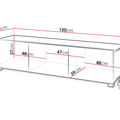 CHEMUNG TV-asztal 150 cm - fehér / fényes fehér