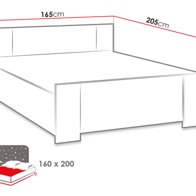 CORTLAND 1 franciaágy 160x200 - arany tölgy / fekete ökobőr