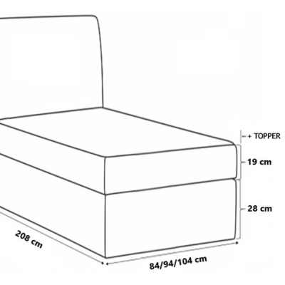 CELESTA MINI boxspring ágy - 90x200, szürke + INGYENES topper