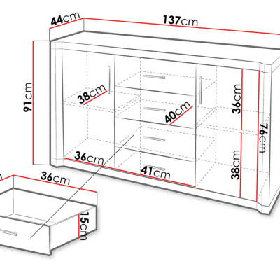 ARIKA kombinált komód - 137 cm széles, szarvasgomba tölgy