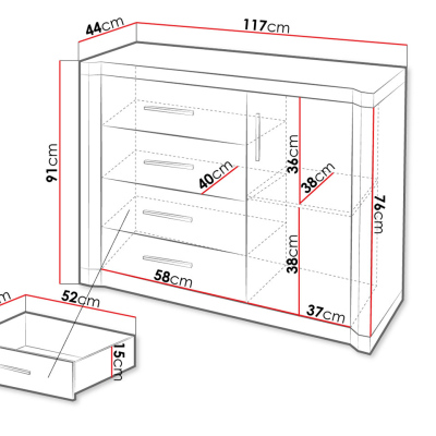 ARIKA kombinált komód - 117 cm széles, szarvasgomba tölgy