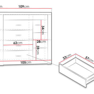 CHALAPATA kombinált komód - 109 cm széles, fehér kraft tölgy