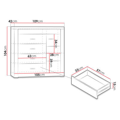 CHALAPATA kombinált komód - 109 cm széles, fehér kraft tölgy