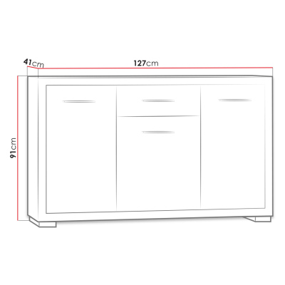 ITUNI kombinált komód - 127 cm széles, santana tölgy