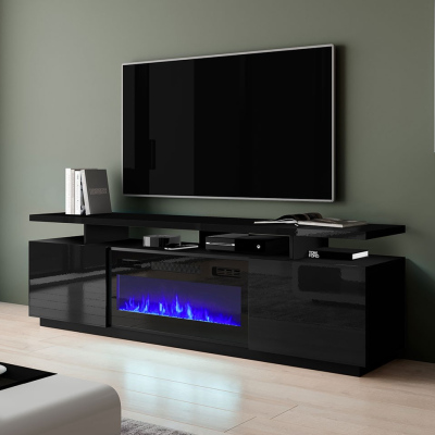 SALTA TV-asztal kandallóval - fényes fekete / fekete