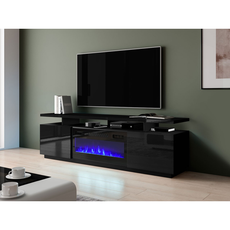 SALTA TV-asztal kandallóval - fényes fekete / fekete