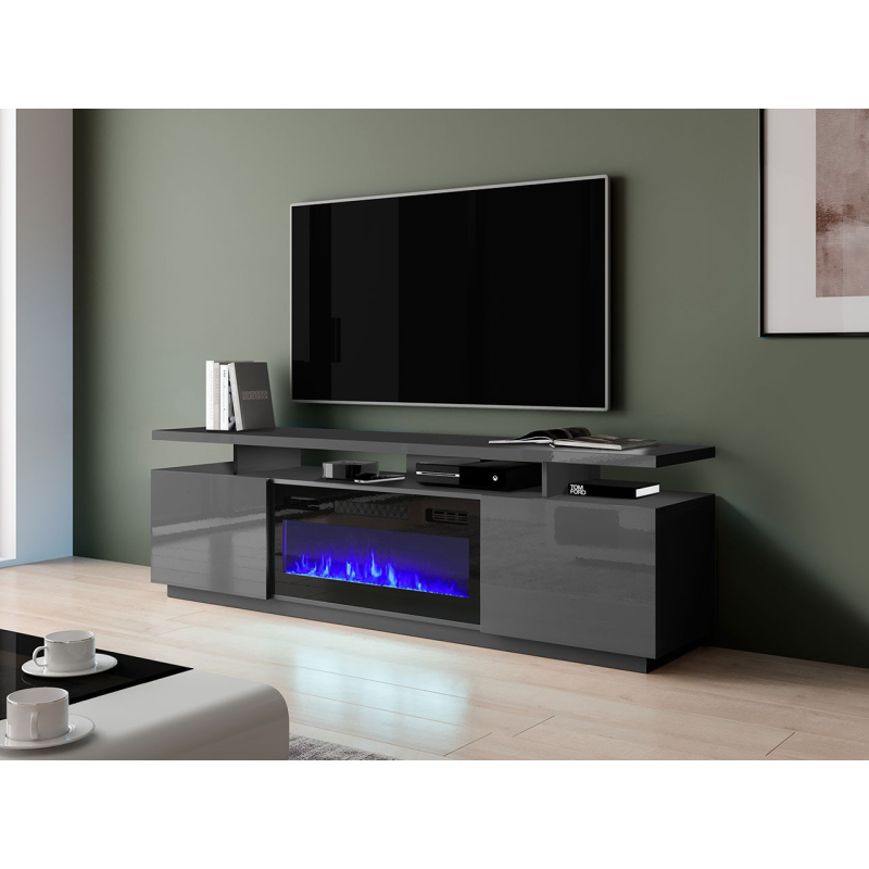 SALTA TV-asztal kandallóval - grafit / fényes grafit / fekete