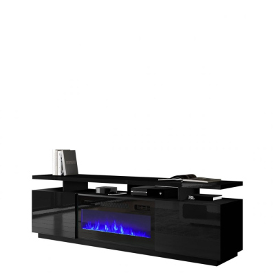 SALTA TV-asztal kandallóval - grafit / fényes grafit / fekete