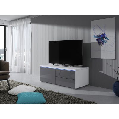 FERNS 11 TV-asztal LED világítással - fehér / fényes szürke, balos