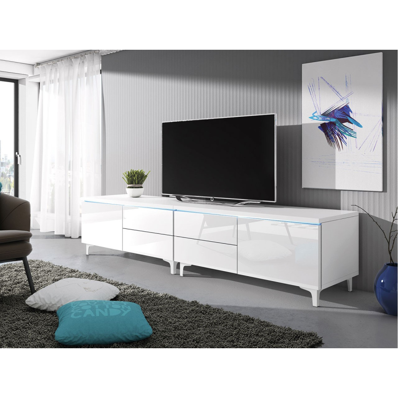 FERNS 11 TV-asztal lábakon LED világítással - fehér / fényes fehér