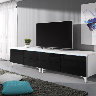 FERNS 11 TV-asztal lábakon LED világítással - fehér / fényes fekete