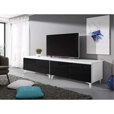 FERNS 11 TV-asztal lábakon LED világítással - fehér / fényes fekete