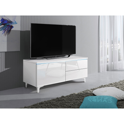 FERNS 11 TV-asztal lábakon LED világítással - fehér / fényes fehér, balos