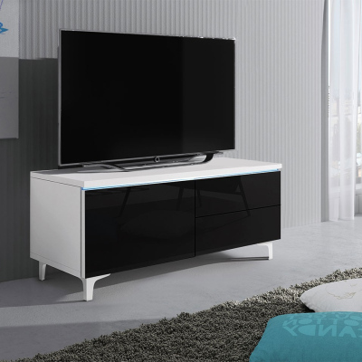 FERNS 11 TV-asztal lábakon LED világítással - fehér / fényes fekete, balos