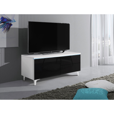 FERNS 11 TV-asztal lábakon LED világítással - fehér / fényes fekete, balos