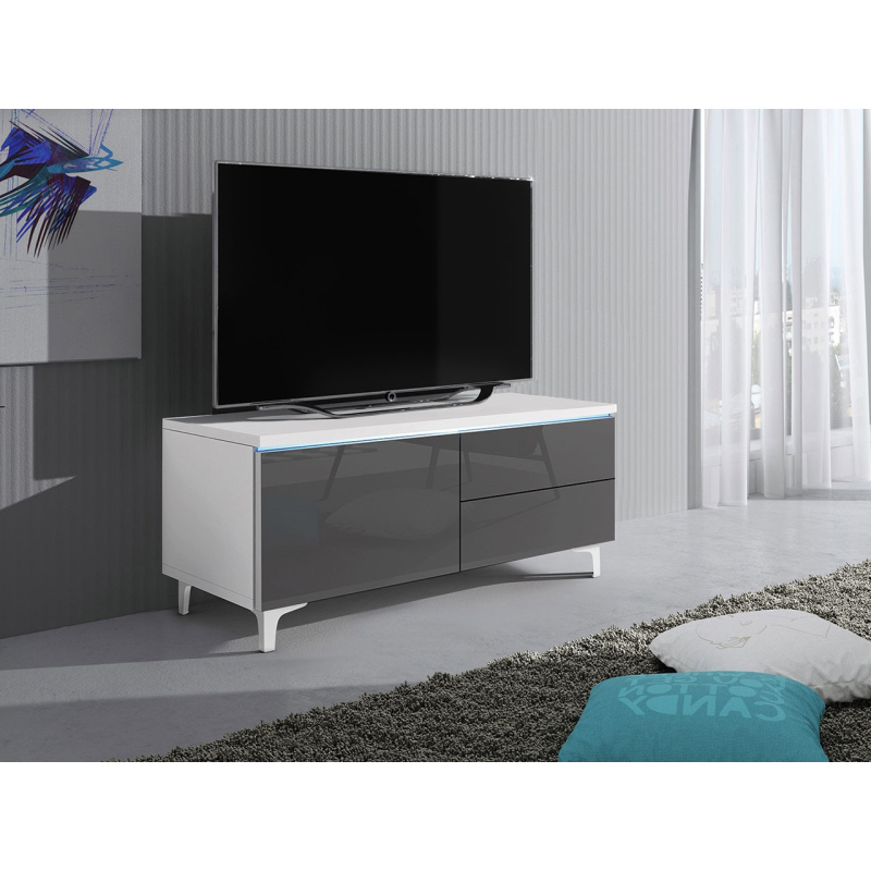 FERNS 11 TV-asztal lábakon LED világítással - fehér / fényes szürke, balos