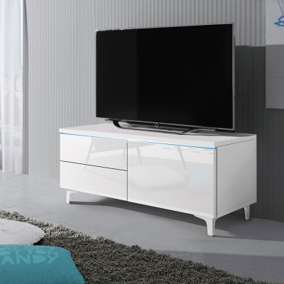FERNS 11 TV-asztal lábakon LED világítással - fehér / fényes fehér, jobbos