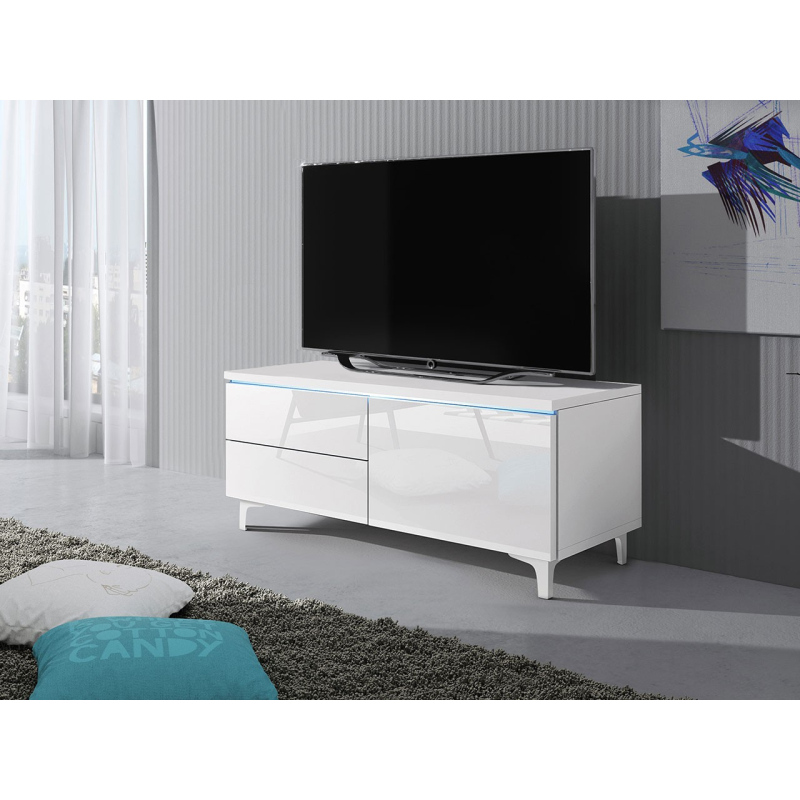 FERNS 11 TV-asztal lábakon LED világítással - fehér / fényes fehér, jobbos