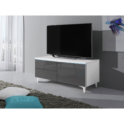 FERNS 11 TV-asztal lábakon LED világítással - fehér / fényes szürke, jobbos