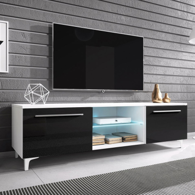 FERNS 13 TV-asztal lábakon LED világítással - fehér / fényes fekete
