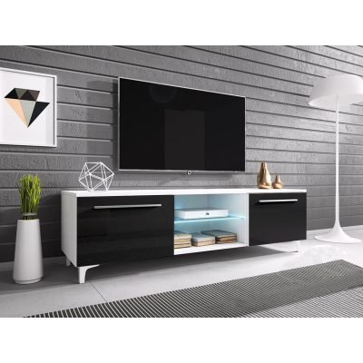 FERNS 13 TV-asztal lábakon LED világítással - fehér / fényes fekete