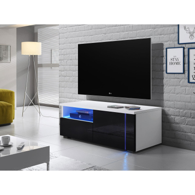 FERNS 12 TV-asztal LED világítással - fehér / fényes fekete, jobbos