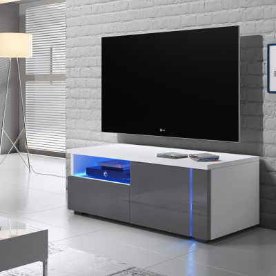 FERNS 12 TV-asztal LED világítással - fehér / fényes szürke, jobbos