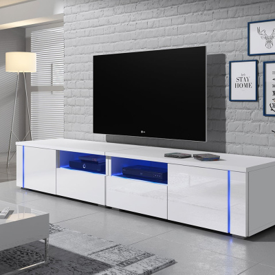 FERNS D 12 TV-asztal LED világítással - fehér / fényes fehér