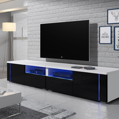 FERNS D 12 TV-asztal LED világítással - fehér / fényes fekete