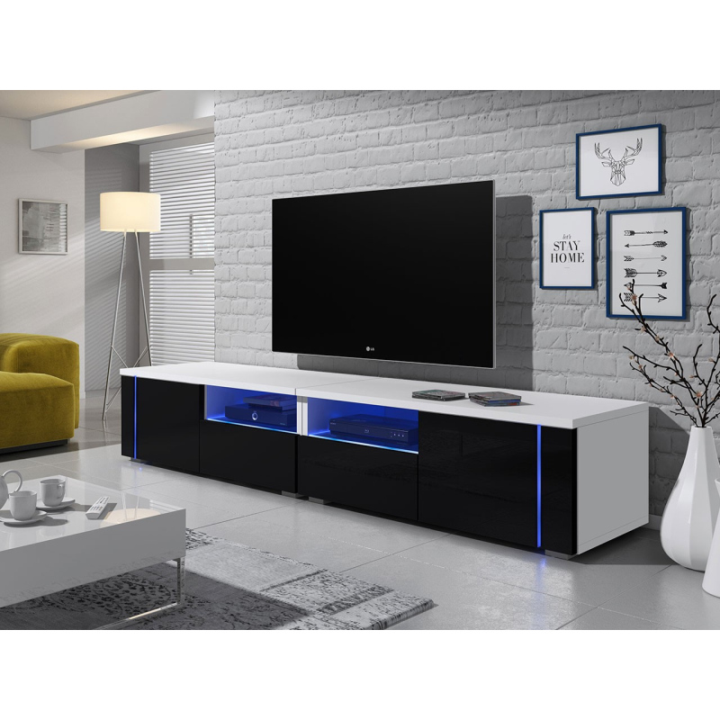 FERNS D 12 TV-asztal LED világítással - fehér / fényes fekete