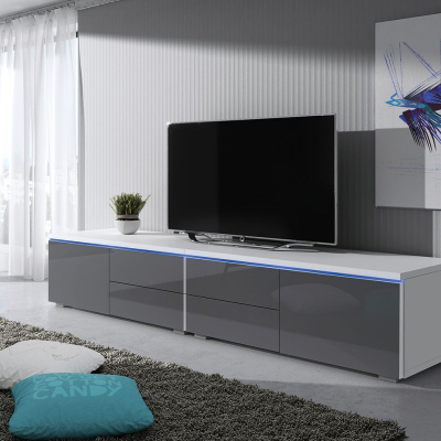 FERNS D 11 TV-asztal LED világítással - fehér / fényes szürke